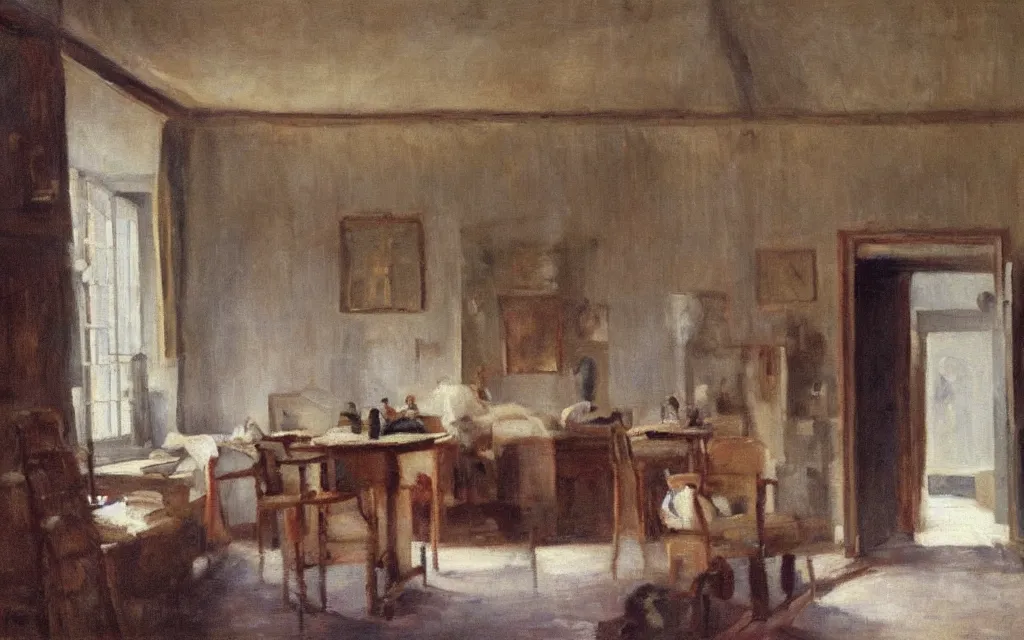 Image similar to a painting of a room in norway in 1 9 0 0, oil on canvas, by edelfelt