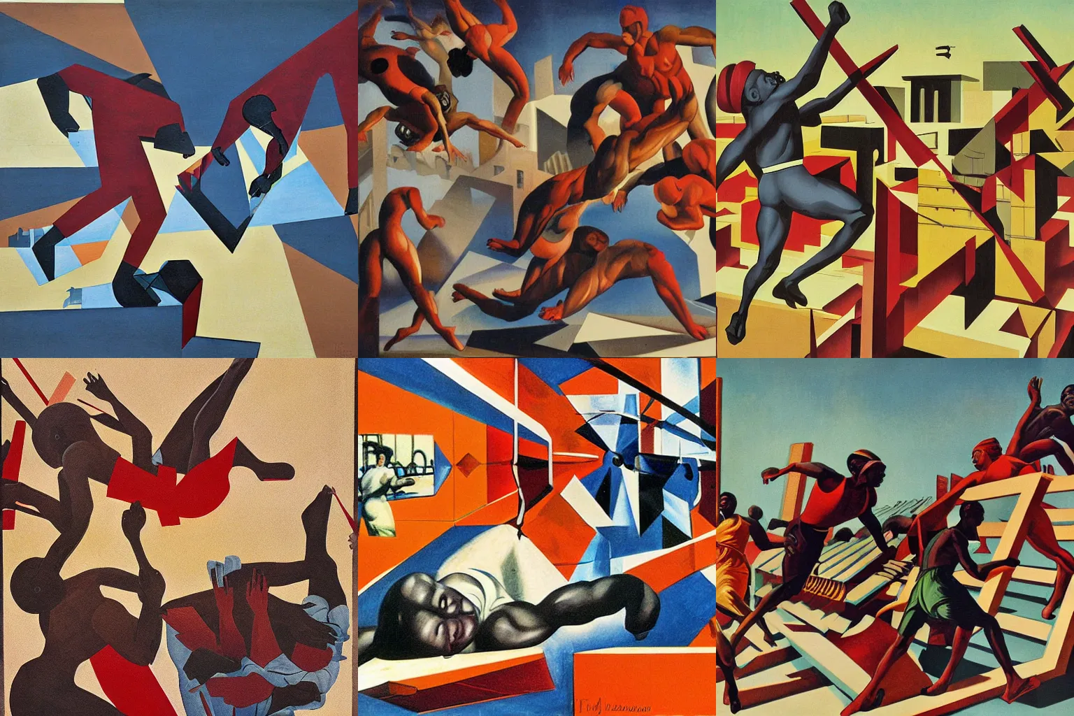 Prompt: things fall apart. a dynamic action paiting in tradition of italian futurism and agitprop