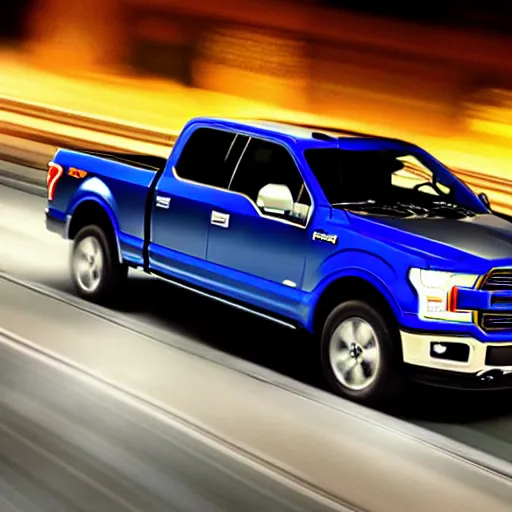 Prompt: ford f - 1 5 0 driving behind a car on the highway with the highbeams on, nighttime, photo, detailed