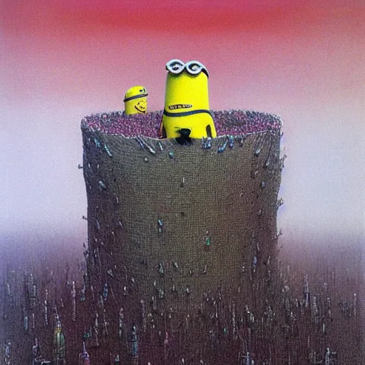 Prompt: minions, minions movie, illustrated by zdzisaw beksinski