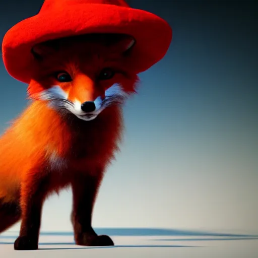 Image similar to Photorealistic cute red fox wearing a sombrero. Hyperdetailed photorealism, 108 megapixels, amazing depth, glowing rich colors, powerful imagery, psychedelic Overtones, 3D finalrender, 3d shading, cinematic lighting, artstation concept art