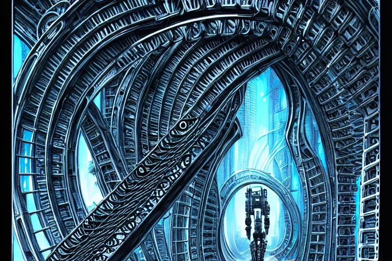 Image similar to a double helix dna cyberpunk steampunk carved archway, high details, lineart, by vincent di fate and joe fenton, inking, screen print, masterpiece, trending on artstation, sharp, high contrast, hyper - detailed, ultrawide, hd, 4 k, 8 k