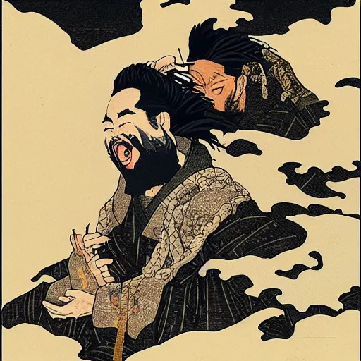 Prompt: ODB from Wu-tang Clan rapping, portrait, style of ancient text, hokusai