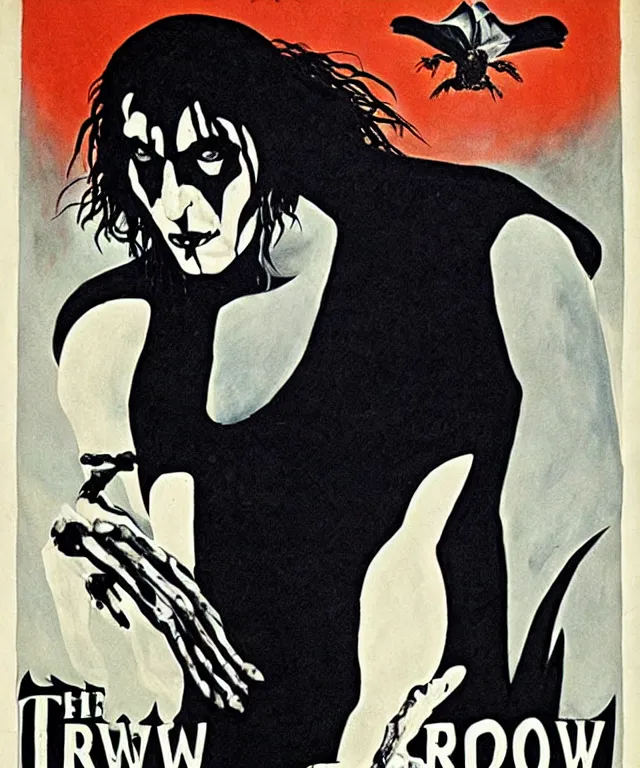 Prompt: the crow as sandman, 1 9 2 0 movie poster