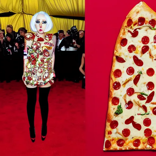 Prompt: lady gaga's pizza dress