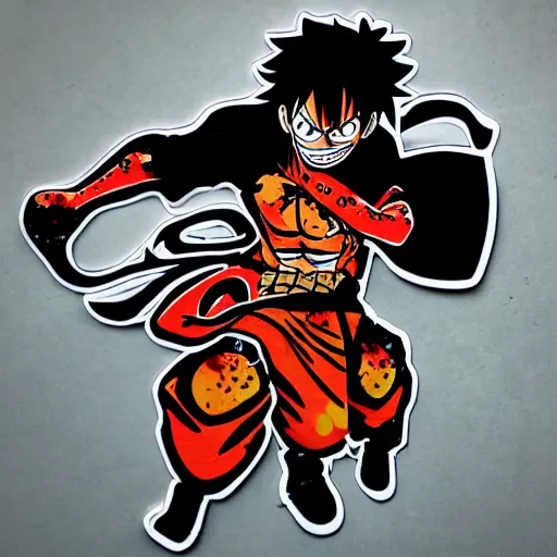 Prompt: die cut sticker, luffy gear 5, splatter paint on paper