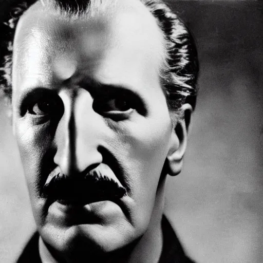 Image similar to dslr photo portrait still of vincent price, 8 k, by diane arbus, man ray,