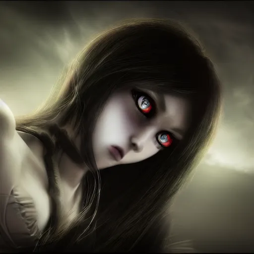 Prompt: photorealistic full shot of masterpiece angry darkness anime girl, beautifull eyes, electric aura, inspired by tim burton, detailed, unreal engine 4 k, volumetric light, fog