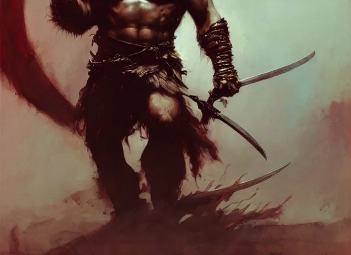 Image similar to conan the barbarian, intricate, elegant, highly detailed, vivid colors, john park, frazetta, sparth, ruan jia, jeffrey catherine jones