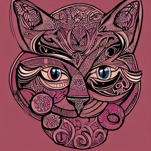 Image similar to tattoo sketch, cat, winks, draft, organic ornament, maori, vector