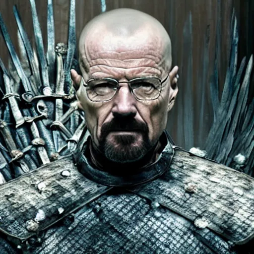 Prompt: walter white dresses like a knight from game of thrones, cinematic, highly - detailed, 8 k, hbo, game of thrones, realistic