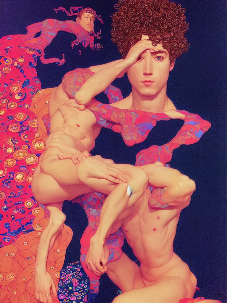 Image similar to a portrait of a handsome sailor in vivid colors, neon, art by ( ( ( kuvshinov ilya ) ) ) and wayne barlowe and gustav klimt and artgerm and wlop and william - adolphe bouguereau