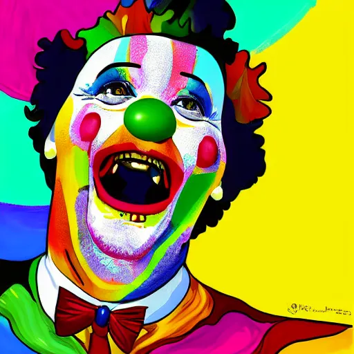 Image similar to A colorful happy joyful clown, crazy, digital art
