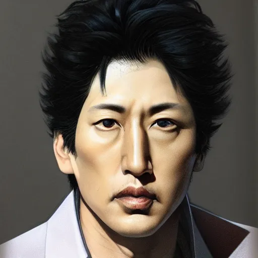 Prompt: hirohiko araki portrait, realistic, accurate face, studio lighting