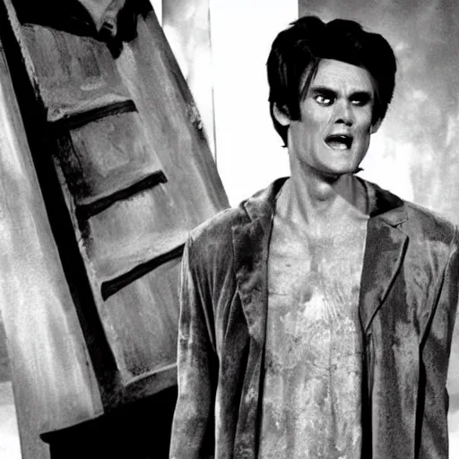 Prompt: younger jim carrey as a weeping angel, dr. who