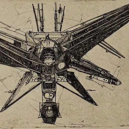 Prompt: x-wing fighter, hyperdetailed, schematic drawing by Leonardo Da Vinci