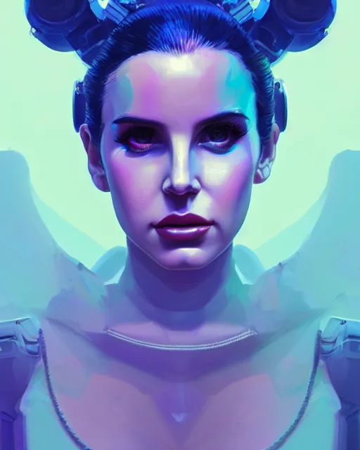 Prompt: portrait of lana del rey as a cyborg. intricate abstract. key art. blue, pink, intricate artwork. by tooth wu, wlop, beeple, dan mumford. 8 k octane render, trending on artstation, greg rutkowski very coherent symmetrical artwork. cinematic, hyperrealism, very detailed, iridescent accents