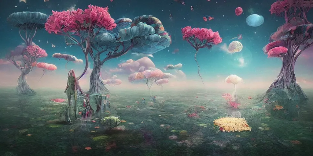 Image similar to a beautiful surreal dream world