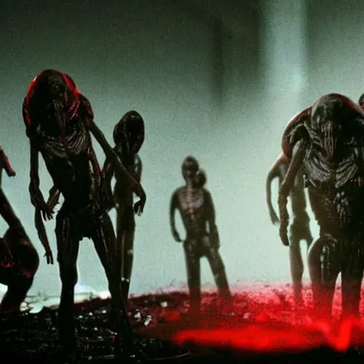 Image similar to a cinematic fill still from a 2015 horror movie aliens are sighted in Las Vegas, directed by Wes Craven, shallow depth of focus