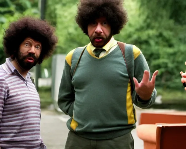 Image similar to richard ayoade as moss and chris o'dowd as roy in the it crowd ( 2 0 0 6 ), channel 4, episode still, 4 8 0 p