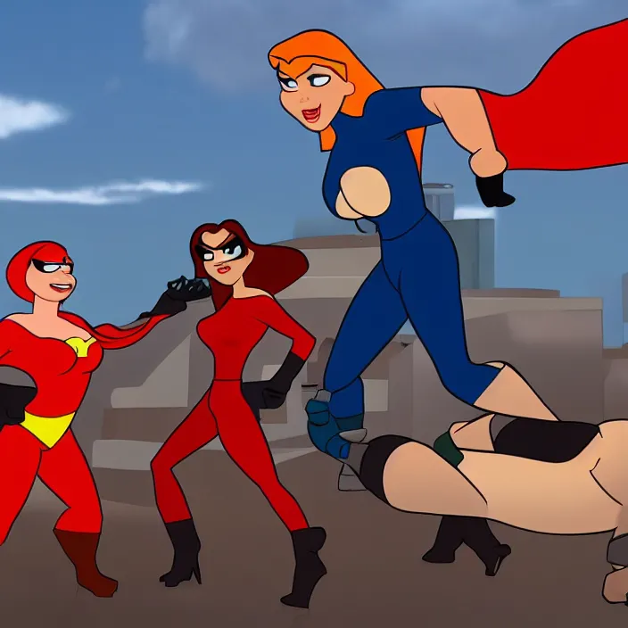 Image similar to kim possible fighting mrs incredible by pixar