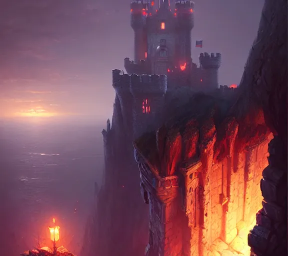 Image similar to Castle on the rock, Unreal Engine, Greg Rutkowski, ArtStation