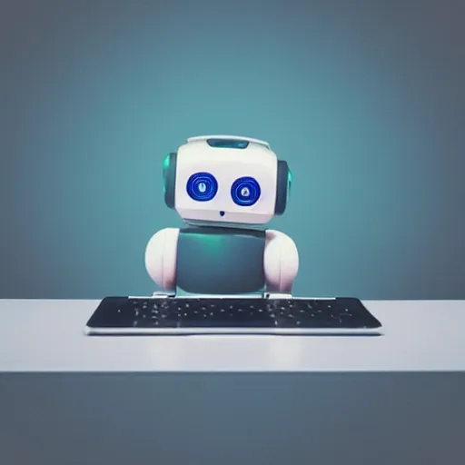 Prompt: “a cute mini robot using a laptop”