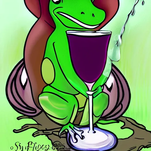 Image similar to princess frog drinking red wine, by style loish