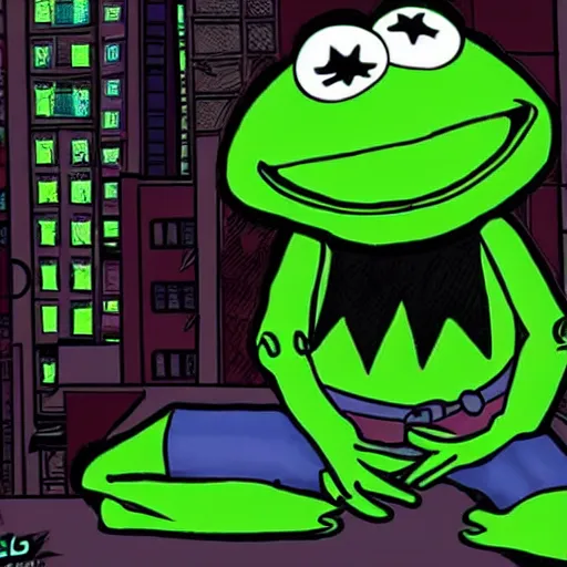 Image similar to cyberpunk kermit the frog marvel comics