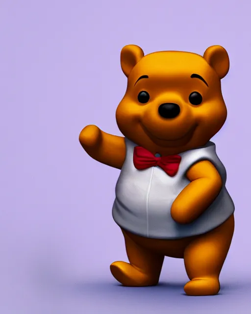 Prompt: full body 3d render of winnie-the-pooh wearing a suit as a funko pop, studio lighting, white background, blender, trending on artstation, 8k, highly detailed