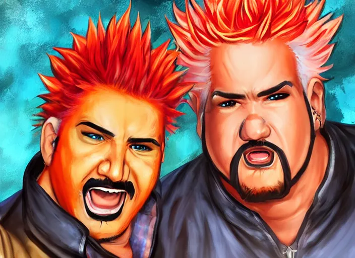 Prompt: painting of guy fieri as a character in the game league of legends, with a background based on the game league of legends, detailed face, painterly, digital art, angular!!