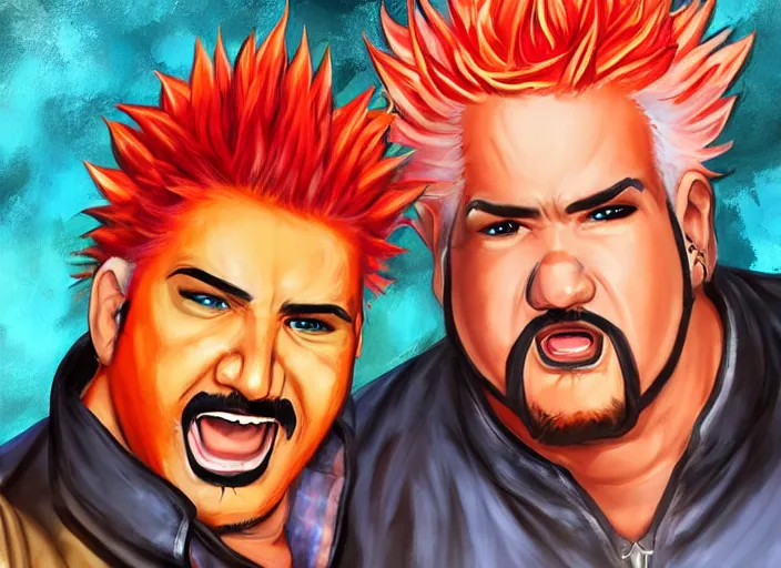 Image similar to painting of guy fieri as a character in the game league of legends, with a background based on the game league of legends, detailed face, painterly, digital art, angular!!