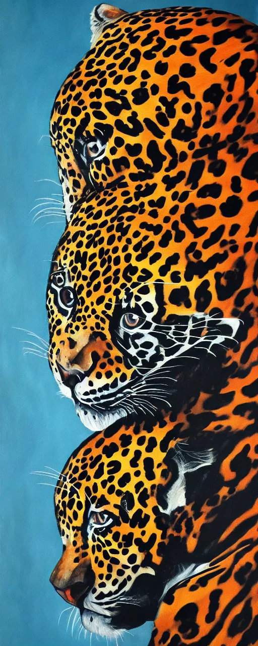 Image similar to the painting of a shaman turning into a jaguar 4 k render