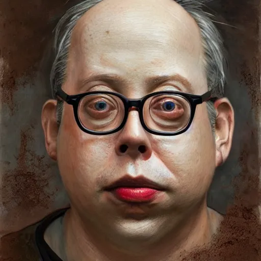 Image similar to a beautiful photorealistic portrait of todd solondz, made of clay covered in clay stained with mud, detailed, sharp focus, by stanley artgerm lau, wlop, rossdraws, james jean, andrei riabovitchev, marc simonetti, yoshitaka amano