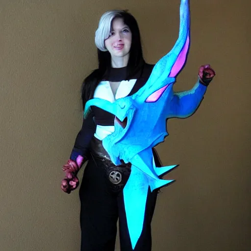 Prompt: woman dressed up as mortal kombat charzard