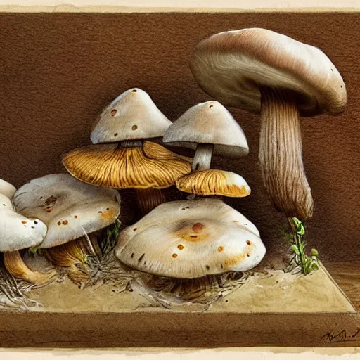 Prompt: mushrooms as keys on computer keyboard, by jean - baptiste monge