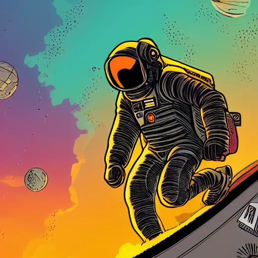 Image similar to in the style of max prentis and deathburger and laurie greasley a logo of astronaut, highly detailed, colourful, 8k wallpaper