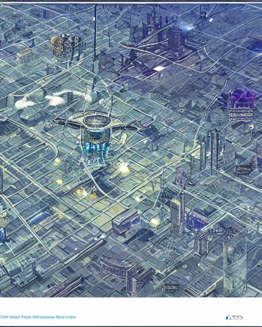 Prompt: a map for a sci - fi city, aerial view, art by makoto shinkai and alan bean, yukito kishiro