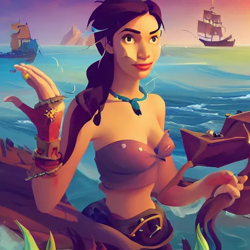 Image similar to painting mermaid treasure on sea of thieves game avatar hero smooth face median photoshop filter cutout vector, behance hd by jesper ejsing, by rhads, makoto shinkai and lois van baarle, ilya kuvshinov, rossdraws global illumination