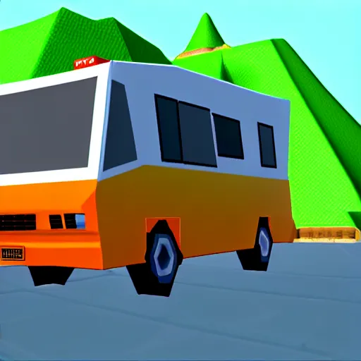 Image similar to breaking bad winnebago driving minigame, nintendo 6 4 screenshot, low poly, aliased