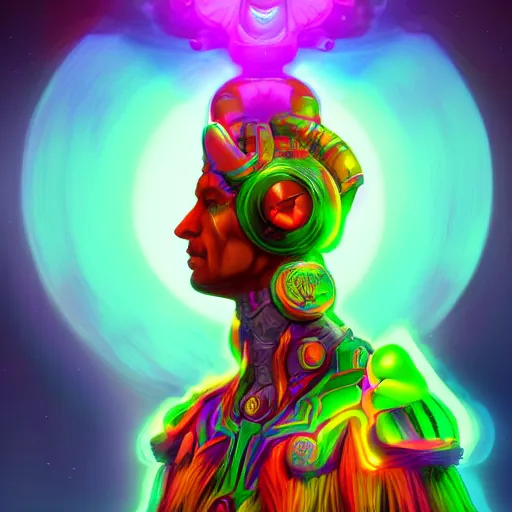 Image similar to portrait of colorful psychedelic godlike machine elves in another plane of existence and transcendence, trending on artstation