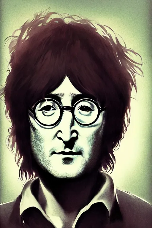 Image similar to john lennon, manga cover art, detailed color portrait, artstation trending, 8 k, greg rutkowski