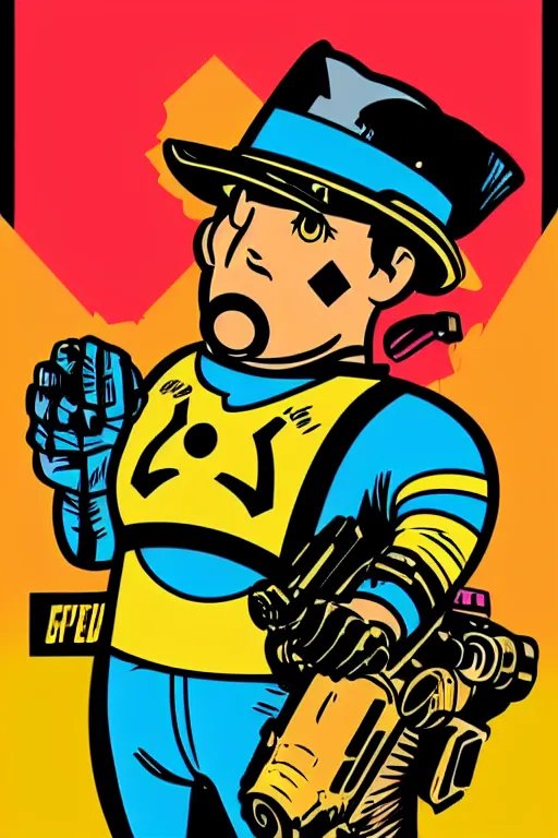 Image similar to fallout 7 6 retro futurist illustration art by butcher billy, sticker, colorful, illustration, highly detailed, simple, smooth and clean vector curves, no jagged lines, vector art, smooth andy warhol style