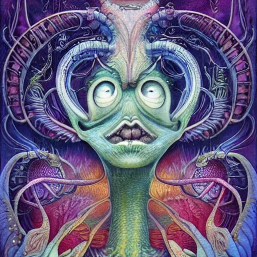 Image similar to psychedelic alien, artwork by Daniel Merriam,