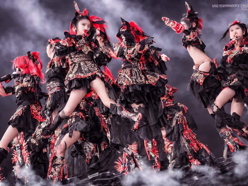 Image similar to babymetal performing on a tropical beach beautiful, scenery, High Definition detail, 8K, photography