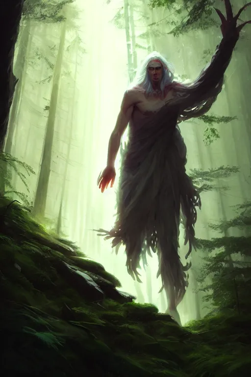 Prompt: a human elemental wizard, forest setting, colorful magic, male, epic, white skin, young, sharp, concept art, dynamic lighting, unreal engine, octane, by greg rutkowski and svetlin velinov