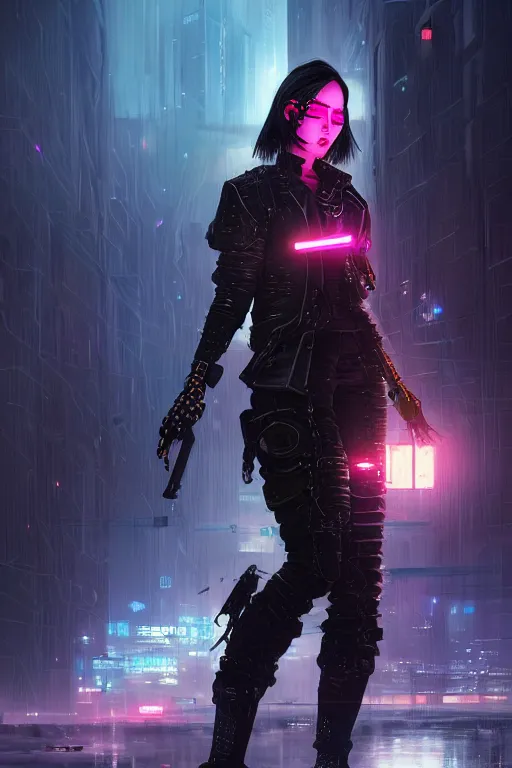 Image similar to portrait futuristic confidence cyberpunk young female Musketeer, in futuristic stormy heavy snowy tokyo rooftop cyberpunk night, ssci-fi, fantasy, intricate, very very beautiful, elegant, neon light, highly detailed, digital painting, concept art, human anatomy, soft light, hdri, smooth, sharp focus, illustration, art by tian zi and craig mullins and WLOP and alphonse mucha