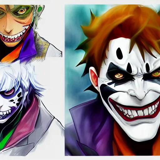 Image similar to Joker looks like Naruto, Joker as Naruto, high quality art, artbreeder, artstation