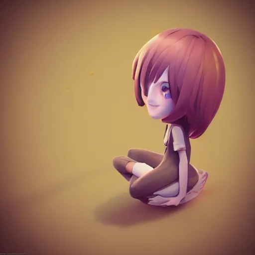 Prompt: girl drifting away, pixel by pixel floating away into the air. professional 3D render. very cute 3D character. anime inspired 3D sculpt. soft pencil shadowing .