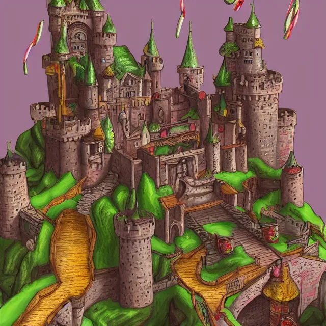 Image similar to castle made out of candy detailed scenery artwork, candy scenery artwork, fourth dimension, artstation!! pixiv!!